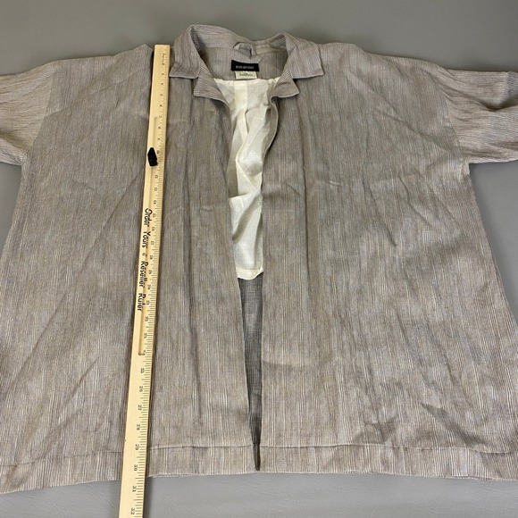 Eskandar Neiman Marcus Jacket Size 2 US 14-16 Linen Silk Wool Brown Striped Open - Picture 11 of 14